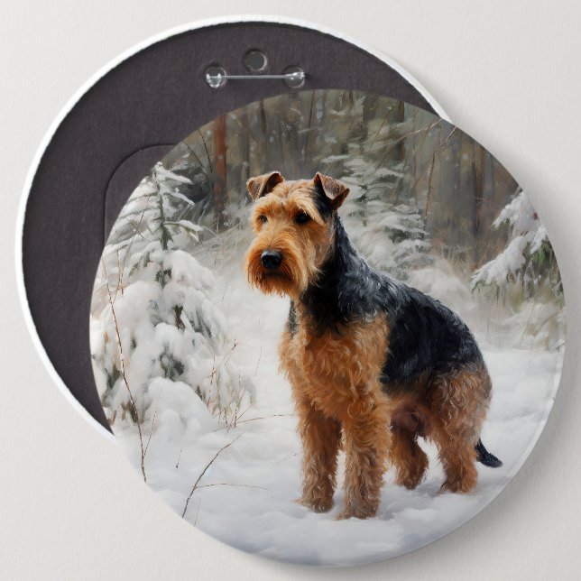 Chapa Redonda De 15 Cm Welsh Terrier deja que nieve Navidades (Anverso y reverso)