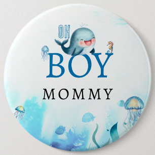 Chapa Redonda De 15 Cm Whale Under Sea Watercolor Boy Baby Shower Mommy