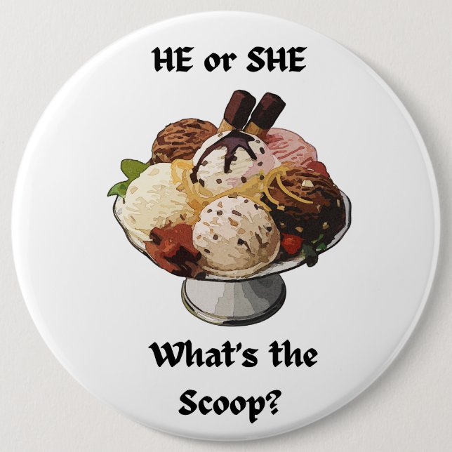 Chapa Redonda De 15 Cm What's the Scoop gender reveal party (Anverso)