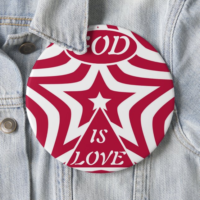 Chapa Redonda De 15 Cm White & Red Star "God Is Love"  High-Contrast Star (In situ)