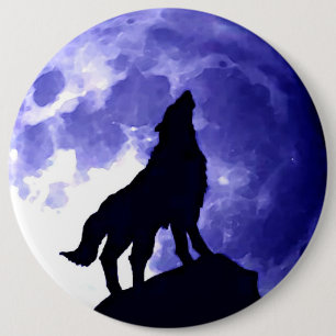 Chapa Redonda De 15 Cm Wolf Silhouette y Full Moon