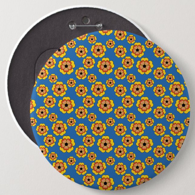 Chapa Redonda De 15 Cm Yellow Orange Flowers Pattern (Anverso y reverso)