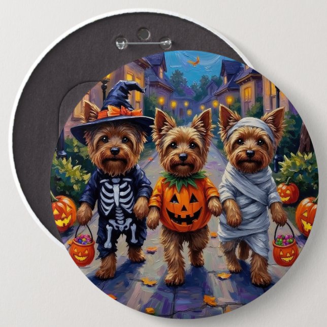 Chapa Redonda De 15 Cm Yorkshire Terrier Dogs in Halloween Costumes (Anverso y reverso)