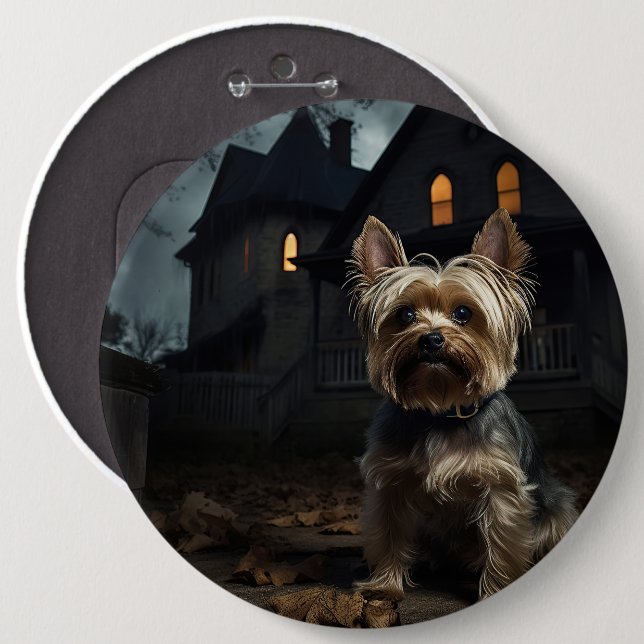 Chapa Redonda De 15 Cm Yorkshire Terrier Halloween Scary (Anverso y reverso)
