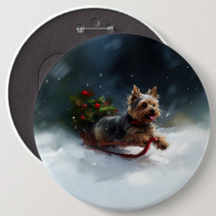 Chapa Redonda De 15 Cm Yorkshire Terrier Navidad nieve invierno