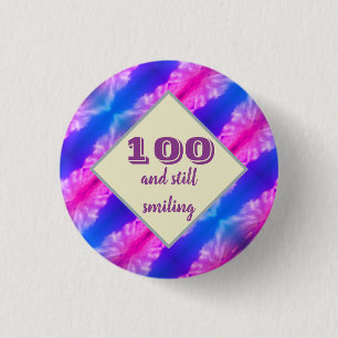 Chapa Redonda De 2,5 Cm 100 cumpleaños Vivid Blue Pink Milestone Celebrati