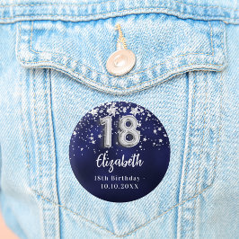 Chapa Redonda De 2,5 Cm 18 años estrellas de plata azul marino