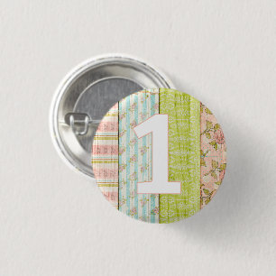 Chapa Redonda De 2,5 Cm 1.ᵉʳ cumpleaños del bebé Shabby Chic Rosas Madera 