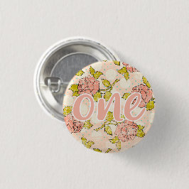 Chapa Redonda De 2,5 Cm 1.ᵉʳ cumpleaños Shabby Chic Rosas Cabaña Floral Be