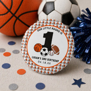 Chapa Redonda De 2,5 Cm 1 Tema de Deportes con Pelota Cumpleaños del Niño 