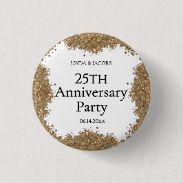 Chapa Redonda De 2,5 Cm 25th Wedding Anniversary Gold Faux Glitter