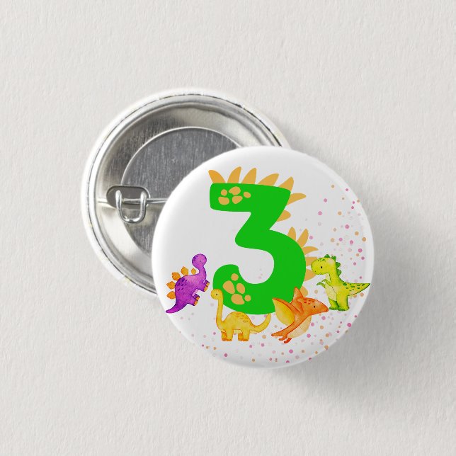 Chapa Redonda De 2,5 Cm 3rd Birthday. Dinosaur Design. My third birthday.  (Anverso y reverso)
