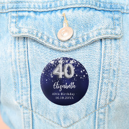 Chapa Redonda De 2,5 Cm 40.º cumpleaños estrellas de plata azul marino