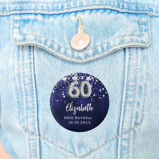 Chapa Redonda De 2,5 Cm 60 años estrellas de plata azul marino (Subido por el creador)