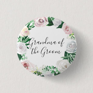 Chapa Redonda De 2,5 Cm Abuela verde blanca floral de la acuarela del