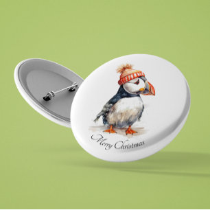 Chapa Redonda De 2,5 Cm Accesorio de Navidad de Puffin con Acuarela para I