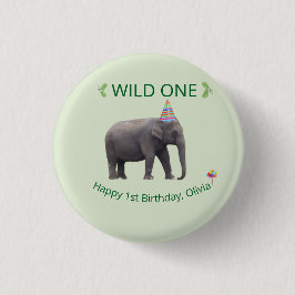 Chapa Redonda De 2,5 Cm Acento de cumpleaños de elefante salvaje