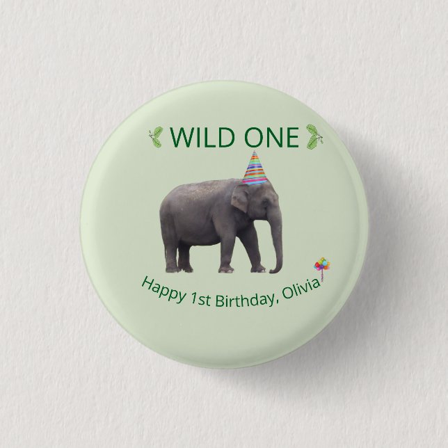 Chapa Redonda De 2,5 Cm Acento de cumpleaños de elefante salvaje (Anverso)