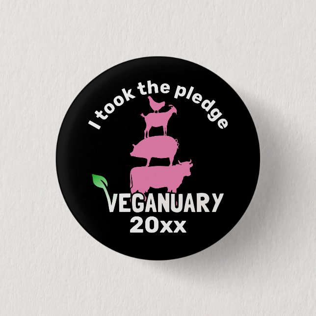 Chapa Redonda De 2,5 Cm ¡Acepté el compromiso 20xx Veganuario! (Anverso)