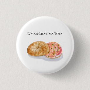 Chapa Redonda De 2,5 Cm Acuarela Bagels Smoke Salmon G’mar Chatima Tova