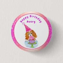 Chapa Redonda De 2,5 Cm Acuarela Cavalier King Charles Cupakes Cumpleaños