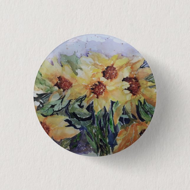 Chapa Redonda De 2,5 Cm acuarela de girasoles (Anverso)