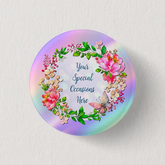 Chapa Redonda De 2,5 Cm Acuarela Floral rosa y primavera de mariposa (Anverso)
