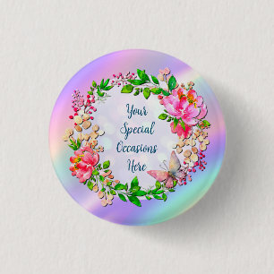 Chapa Redonda De 2,5 Cm Acuarela Floral rosa y primavera de mariposa