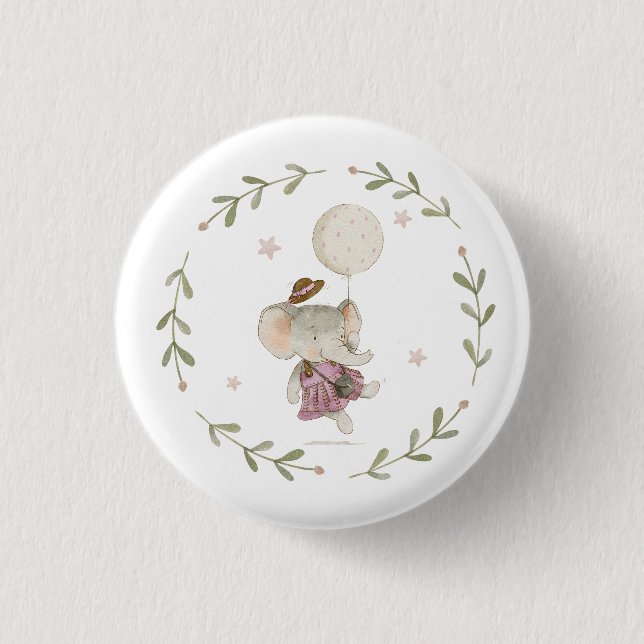 Chapa Redonda De 2,5 Cm Adorable Boho Bebé Elefante Floral Rústica (Anverso)