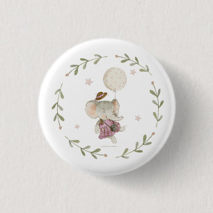 Chapa Redonda De 2,5 Cm Adorable Boho Bebé Niña Elefante Floral Rústico