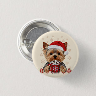 Chapa Redonda De 2,5 Cm Adorable Christmas Yorkshire Terrier
