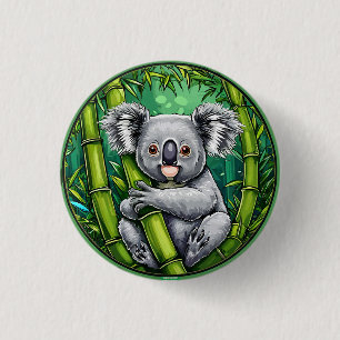 Chapa Redonda De 2,5 Cm Adorable Koala Abrazando Tallo de Bambú