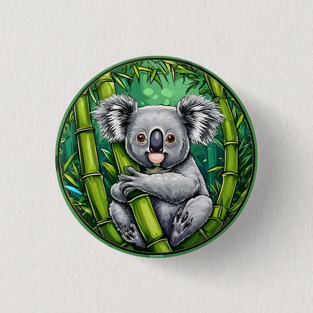 Chapa Redonda De 2,5 Cm Adorable Koala Abrazando Tallo de Bambú (Anverso)