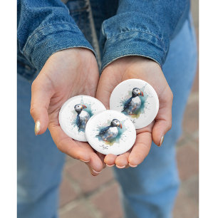 Chapa Redonda De 2,5 Cm Adorable Puffin Acuarela, personalizado