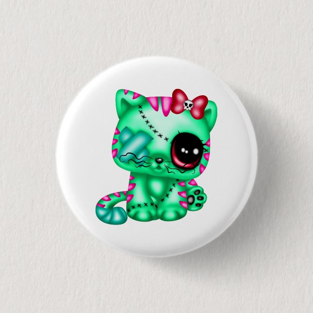 Chapa Redonda De 2,5 Cm Adorable Zombie Kitty (Anverso)