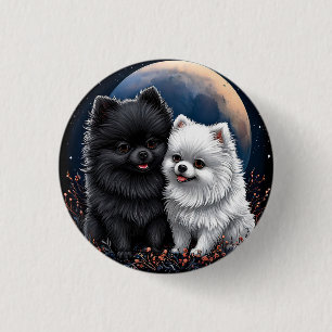 Chapa Redonda De 2,5 Cm Adorables cachorros de Pomerania negros y blancos