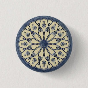 Chapa Redonda De 2,5 Cm Adorno de Mandala Radial Azul-Beige Vintage