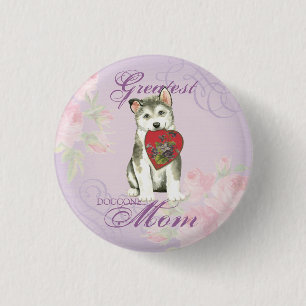 Chapa Redonda De 2,5 Cm Alaskan Malemute Heart Mom