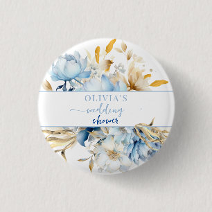 Chapa Redonda De 2,5 Cm Algo Azul Floral Oro Regalo de Boda