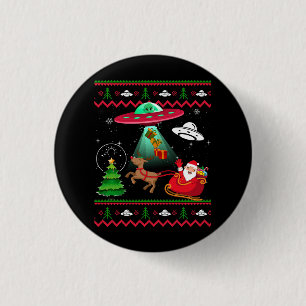 Chapa Redonda De 2,5 Cm Alien Santa UFO Abducción Navidades feos Sweater S