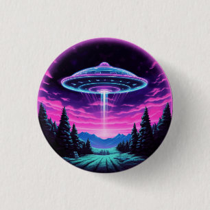 Chapa Redonda De 2,5 Cm Alien Spaceship Retro Futurista