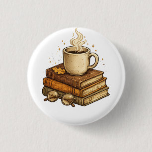 Chapa Redonda De 2,5 Cm Almohada Cozy Coffee y Libros Estética Vintage