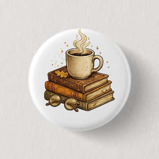 Chapa Redonda De 2,5 Cm Almohada Cozy Coffee y Libros Estética Vintage