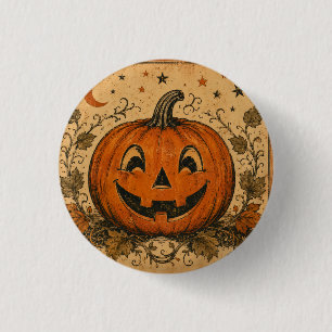 Chapa Redonda De 2,5 Cm Almohada vintage de Halloween de calabaza