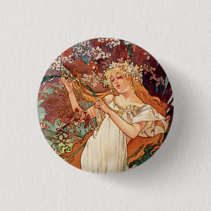 Chapa Redonda De 2,5 Cm Alphonse Mucha, Las Estaciones (1896) Primavera