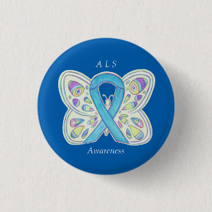 Chapa Redonda De 2,5 Cm ALS Blue Butterfly Awareness Ribbon Personalizado 