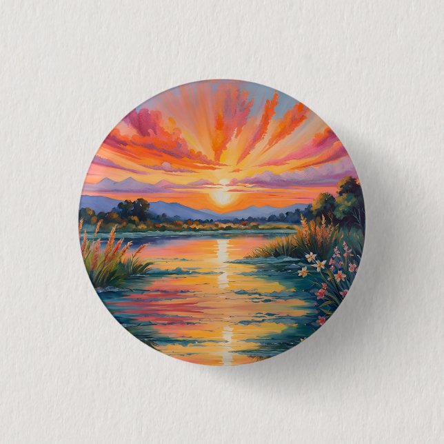 Chapa Redonda De 2,5 Cm Amanecer en la acuarela del estanque (Anverso)