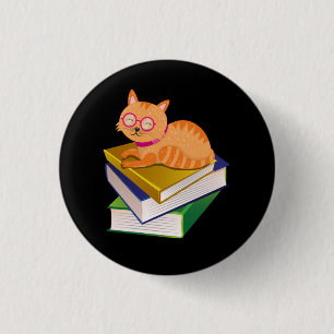 Chapa Redonda De 2,5 Cm Amante de los libros - Libros y gato