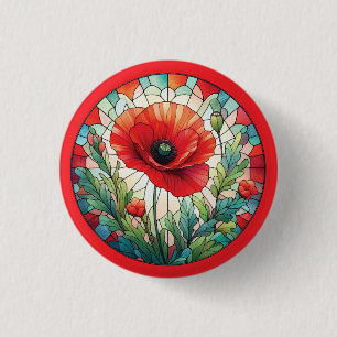 Chapa Redonda De 2,5 Cm Amapola de Vidrio Emplomado