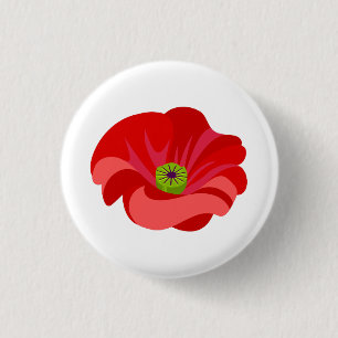 Chapa Redonda De 2,5 Cm Amapola roja sobre blanco